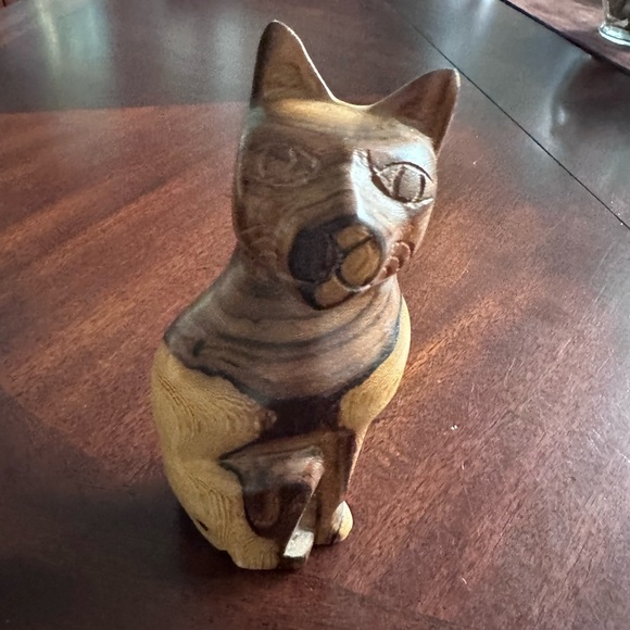 Wooden Cat ~ Art Hand Crafted Carved 8” Collectible Figure Kitten Statue Decor - Picture 8 of 14